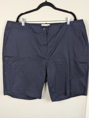 Talbots Woman 10" Bermuda Chino Shorts 22W Navy Stretch Cotton Elastic Panels